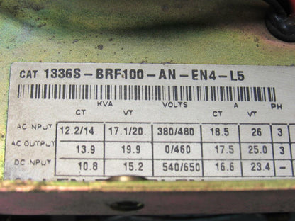 Allen Bradley 1336S-BRF100-AE-EN4-L5 AC VFD Drive 3Ph 480V 19.9A DC Input