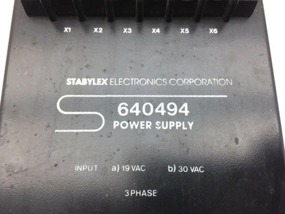 Stabylex Electronics Corporation 640494 Power Supply 3 Phase 19VAC 30VAC