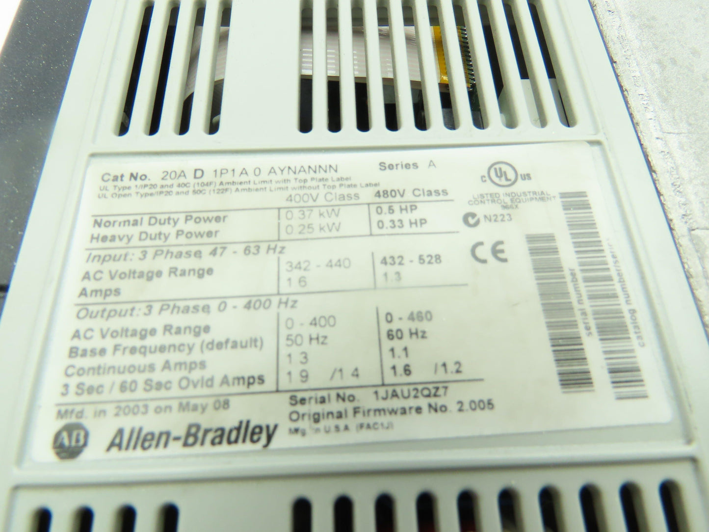 Allen Bradley 20AD1P1A0AYNANNN PowerFlex 70 Variable AC Drive VFD 0.5Hp 480V 3PH