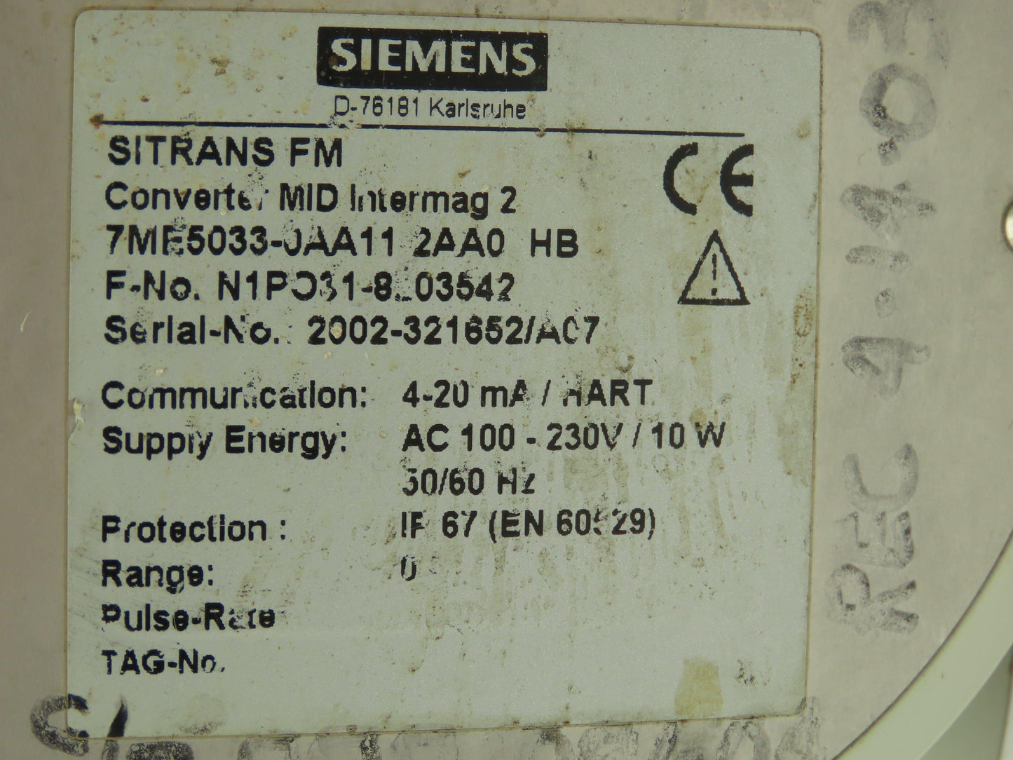 Siemens 7ME5033-0AA11-2AA0 SITRANS F M Intermag 2 Flowmeter Transmitter 4-20mA