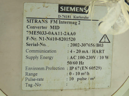 Siemens 7ME5033-0AA11-2AA0 SITRANS F M Intermag 2 Flowmeter Transmitter 4-20mA