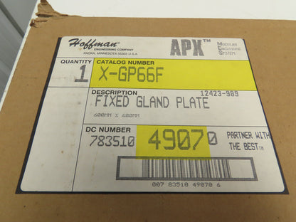 Hoffman X-GP66F Electrical Enclosure Fixed Steel Gland Plate 20x20" Type 12 Gray