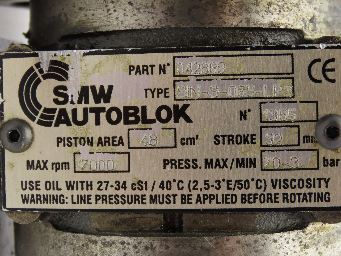 SMW Autoblok SIN-S-085-LP CNC Lathe Spindle Hydraulic Cylinder Chuck Actuator