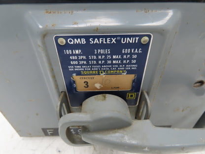 Square D QMB-3610-T Saflex Twin Fusible Panelboard Switch 100/100A 3P 600VAC