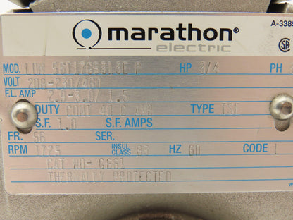 Marathon 56T17G5315E Explosion Proof AC Motor 3/4Hp 1725 RPM 230/460V 3PH 56 Fr