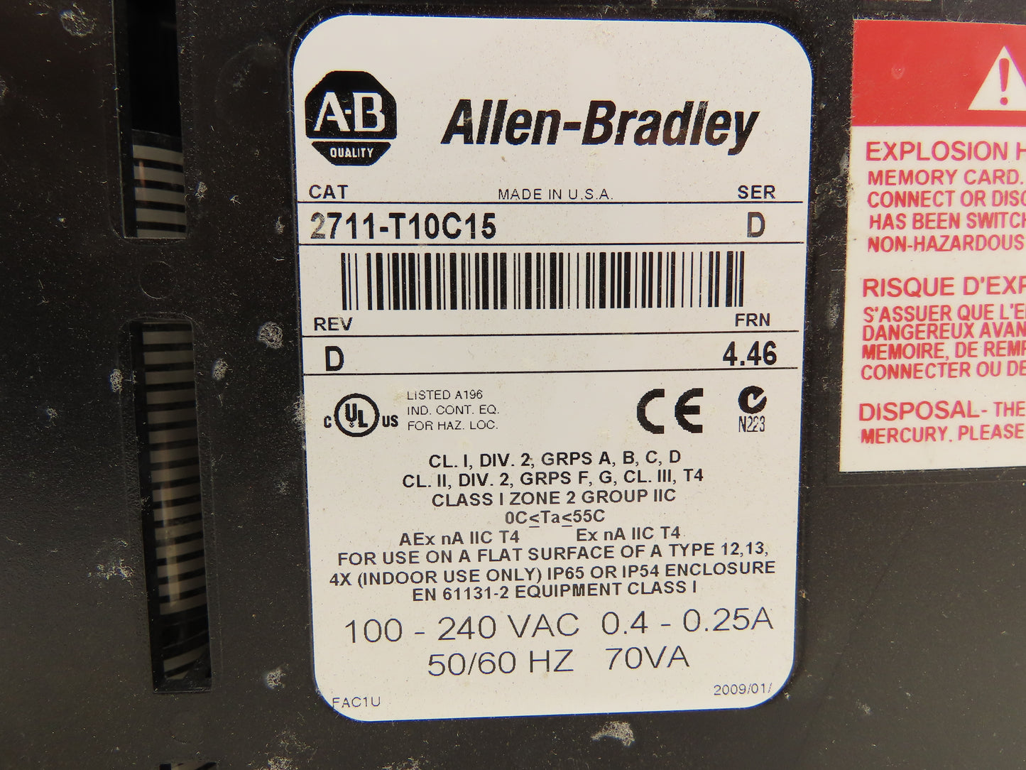 Allen Bradley 2711-T10C15 PanelView 1000 HMI Operator Control Panel Display