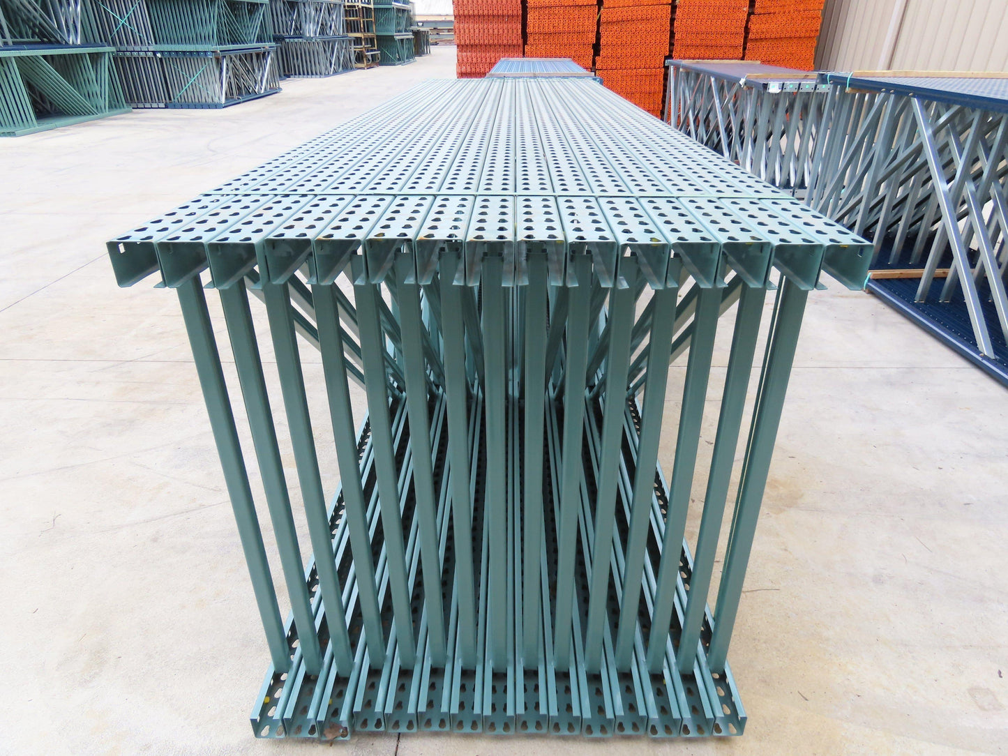 Interlake 14' x 48" Teardrop Pallet Racking Upright 3x3" Leg 23900Lb Green