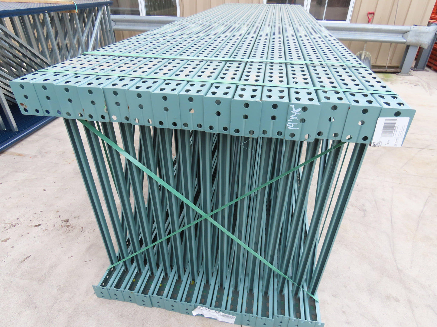 Interlake 14' x 48" Teardrop Pallet Racking Upright 3x3" Leg 23900Lb Green