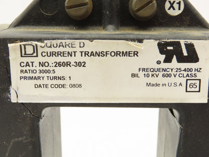 Square D 260R-302 Full Wave Current Transformer 3000:5 Ratio 600V 25-400Hz