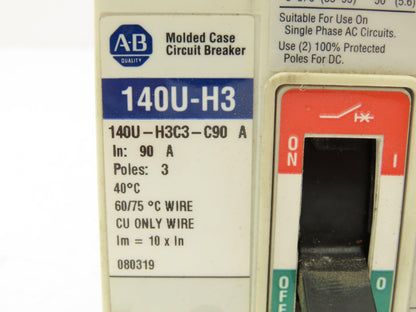 Allen Bradley 140U-H3C3-C90 Circuit Breaker 90A 3 Pole 600V Panel Mount