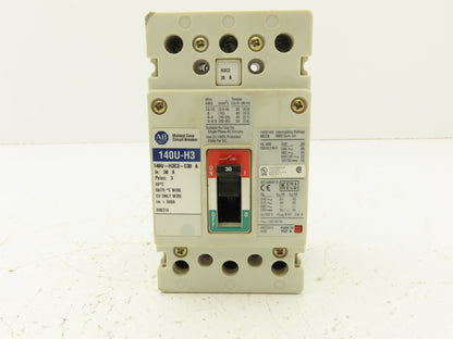 Allen Bradley 140U-H3C3-C30 Circuit Breaker 30A 3 Pole 600V Panel Mount