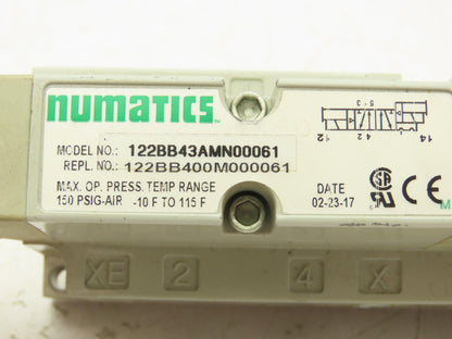 Numatics 122BB43AMN00061 Solenoid Valve Manifold 24VDC 150PSI