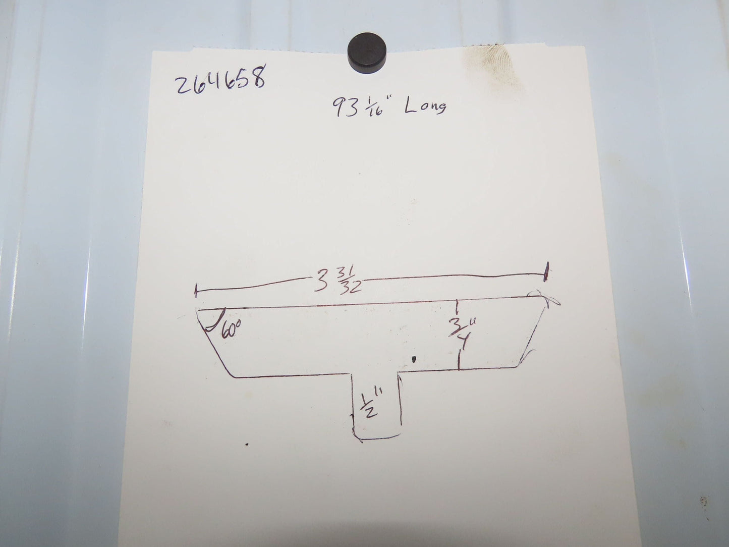 Press Brake Die 93-1/16" Long 3-31/32" Flat 3/4" Thick 60° Edge 1/2" Tang