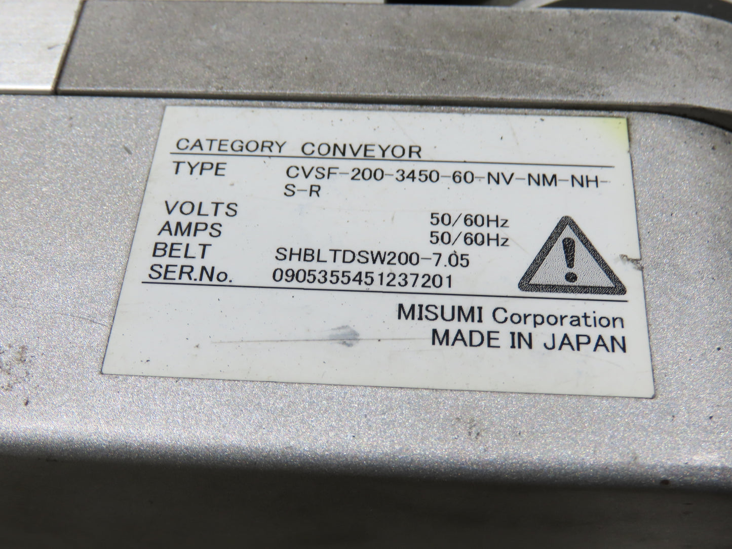Misumi CVSF-200 Low Profile 8" Belt Conveyor 11' 6"L 230V 3PH End Drive 175fpm