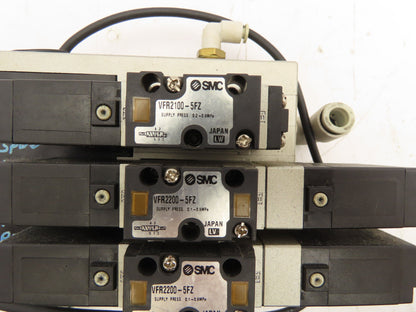 SMC VFR2200-5FZ Pneumatic Solenoid Valve Assembly Manifold 2 Double 1 Single