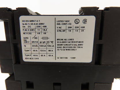 Siemens 3RT1 535-1AK60  3-Pole Contactor 600V 3PH 120V Coil