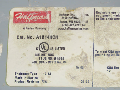Hoffman A16148CH Electrical Enclosure 16x14x8" Wall Mount Control Panel Type 12