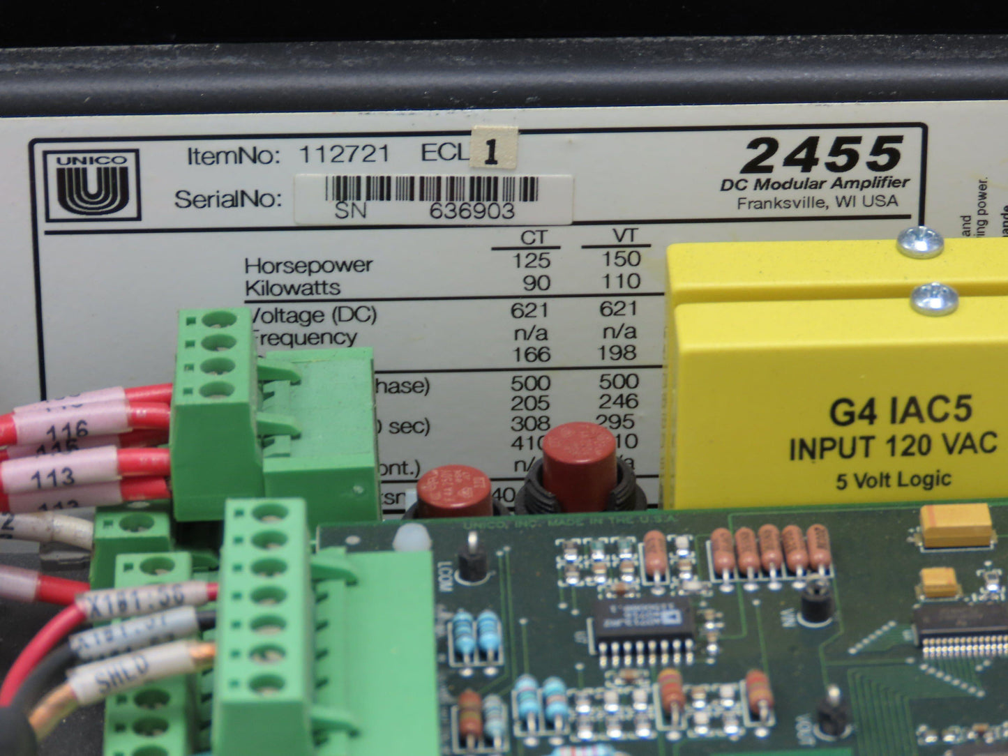 Unico 2455 DC Modular Amplifier Drive 150HP 3Ph 500V 112721 ECL1