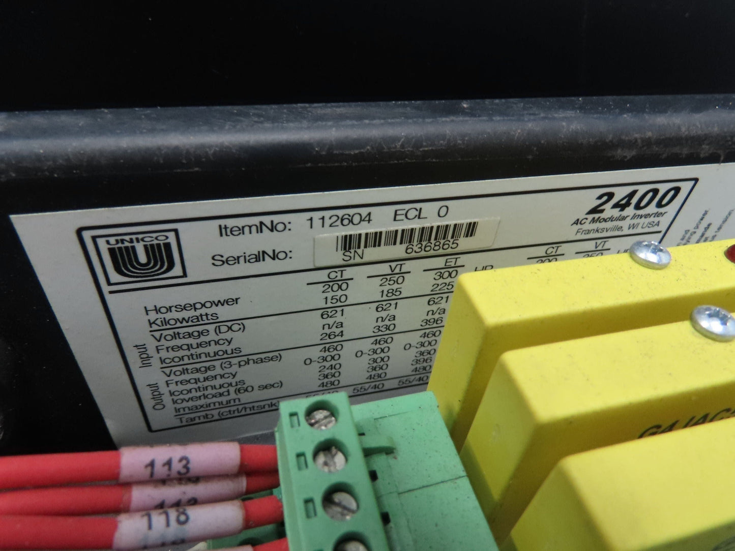 Unico 2400 AC Modular Inverter Drive 300HP 3Ph 480V 112604 ECL0