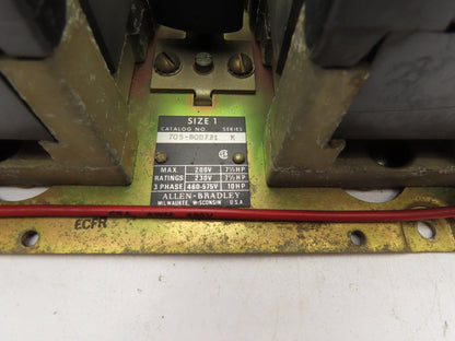 Allen Bradley 705-B0D731 NEMA Size 1 Reversing Motor Starter 3Ph 10HP 480V Coil