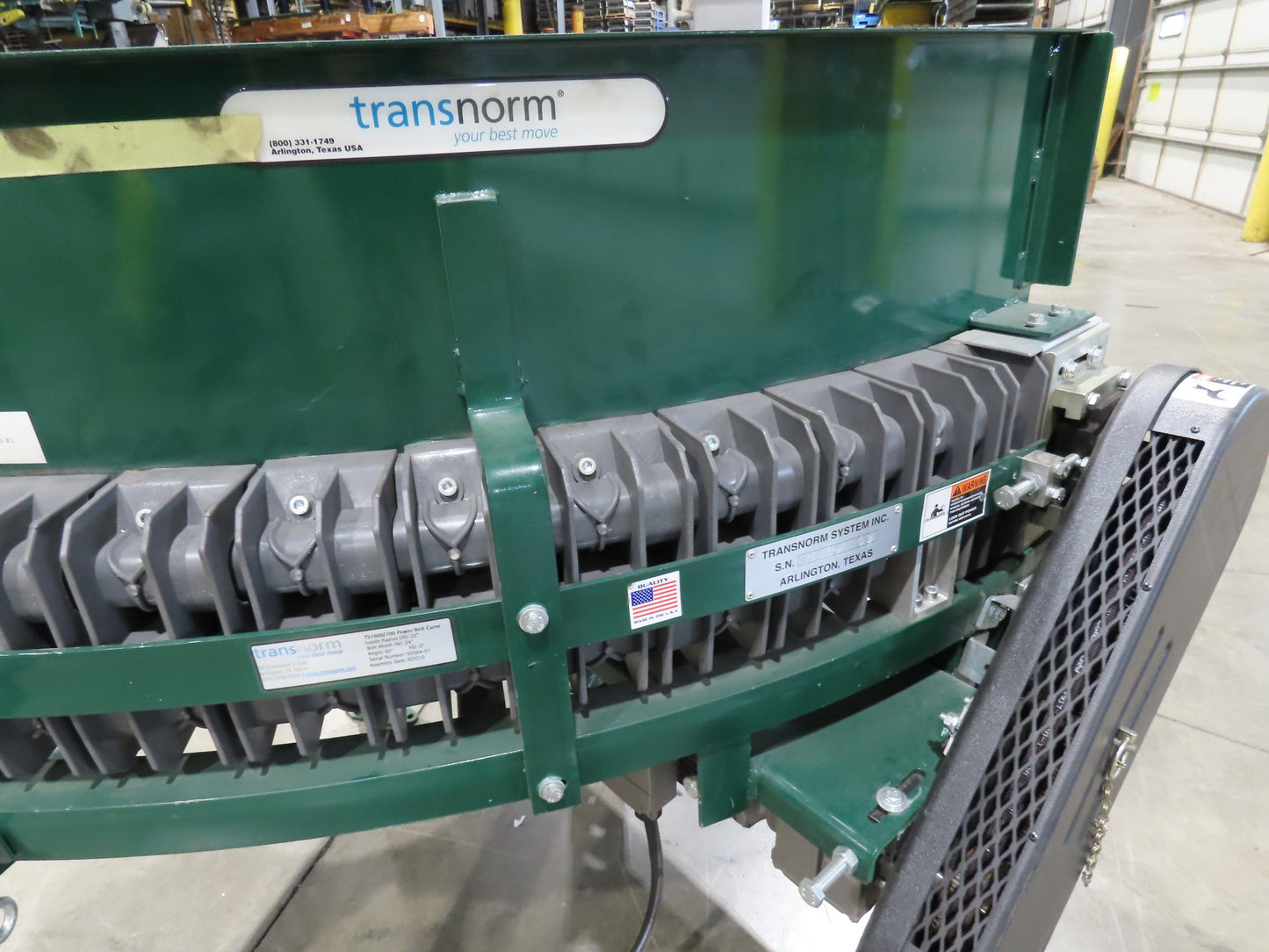 Transnorm TS1500/100 60° LH Curve 24" Belt Conveyor 210 FPM Belt Drive 460V 3PH