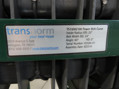 Transnorm TS1500/100 60° LH Curve 24" Belt Conveyor 210 FPM Belt Drive 460V 3PH