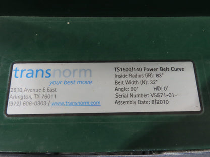 Transnorm TS1500/140 90° RH Curve 32" Belt Conveyor 420 FPM Belt Drive 460V 3PH