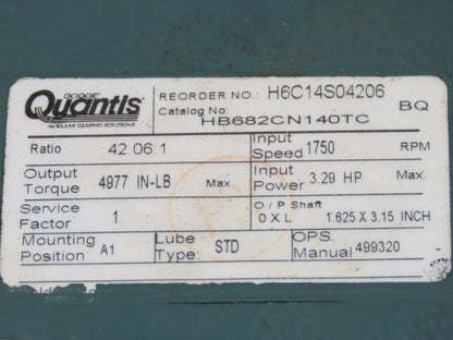 Baldor VEBM3558T-D Inline Gearmotor w/Brake 2Hp 460V 145TC Quantis 42:1 Reducer