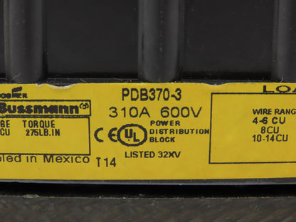 Bussmann PDB370-3 Power Distribution Block 3 Pole 600V 310A