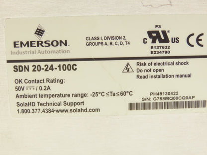 Sola Emerson SDN 20-24-100C PLC Power Supply 100-240V 5.6A