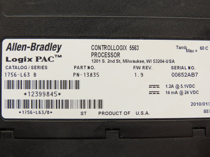 Allen Bradley 1756-L63 Logix PAC PLC Processor Controller Module