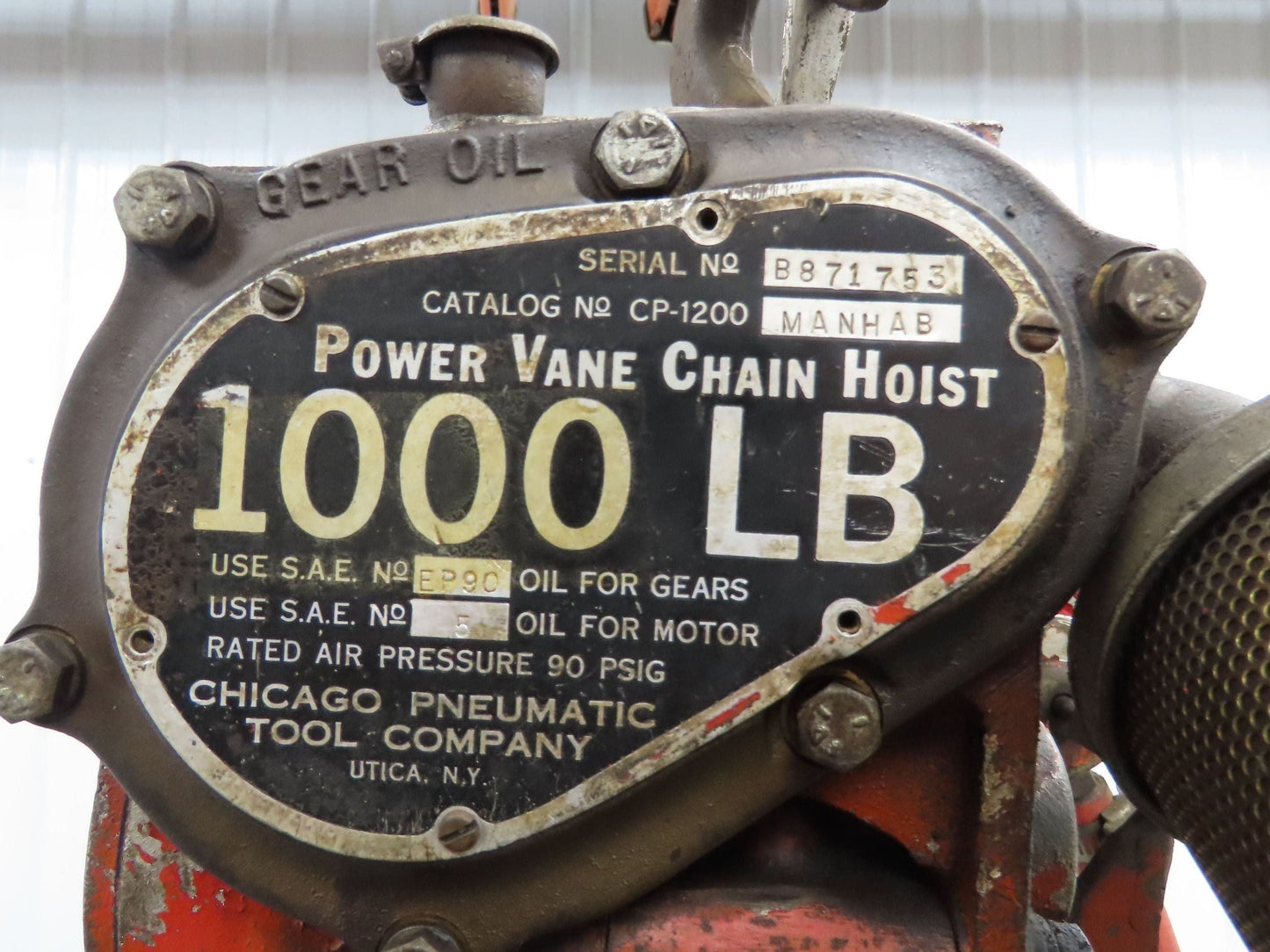 Chicago Pneumatic 1/2 Ton 1000Lb Power Vane Air Chain Hoist 10' 8" Lift Pendant