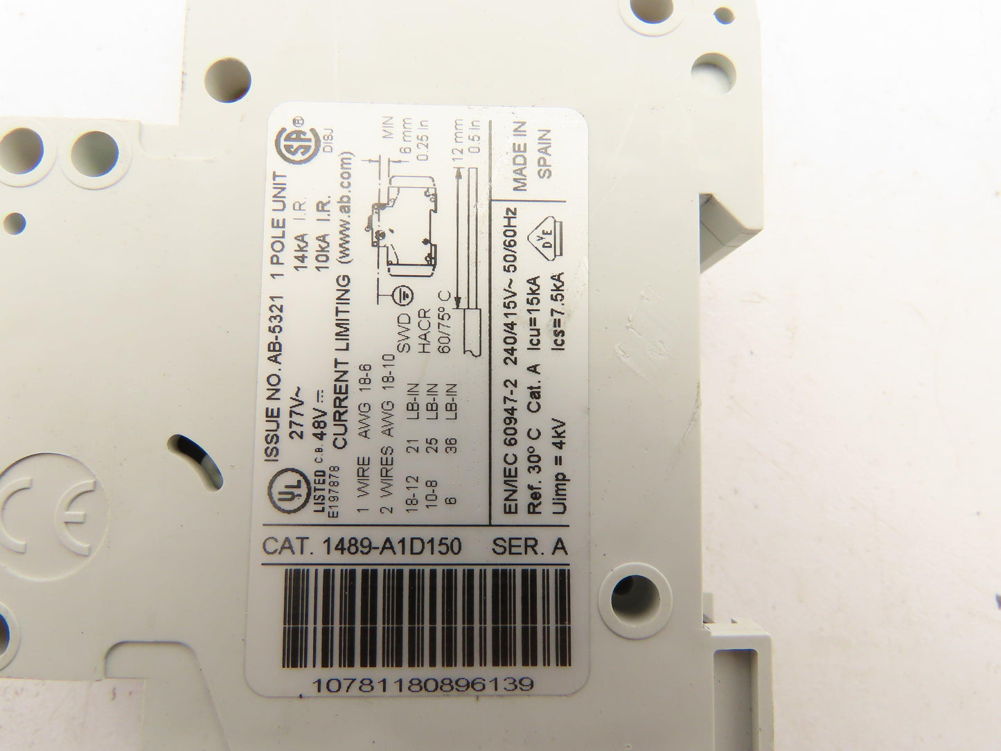 Allen Bradley 1489-A1D150 Circuit Breaker 1 Pole 15A Lot of 9