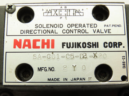 Nachi SA-G01-C5-D2-X20 Directional Control 4/3 Solenoid Valve 24VDC