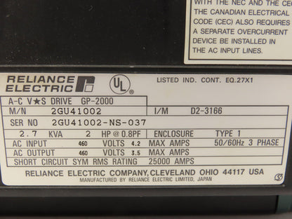 Reliance Electric 2GU41002 AC VS Drive GP2000 2HP Motor 2.7KVA 460V 3Ph