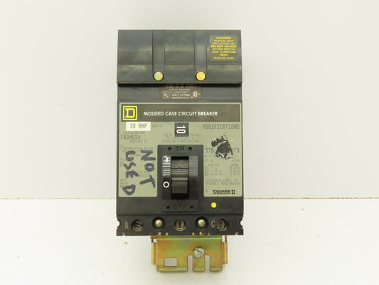 Square D FA36030 I-Line Circuit Breaker 30A 3 Pole 600V Plug-On Ser 2 Gray Face