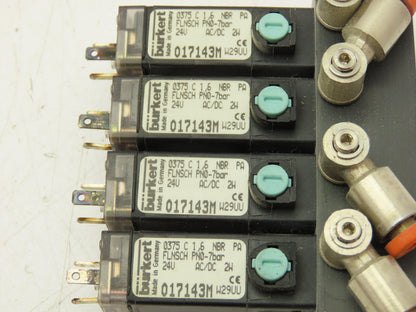 Burkert 017143M Pneumatic Air Solenoid Block 4 Valve Manifold 24V
