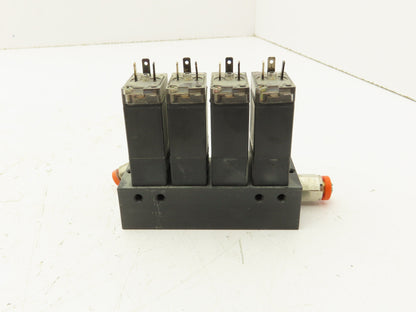 Burkert 017143M Pneumatic Air Solenoid Block 4 Valve Manifold 24V