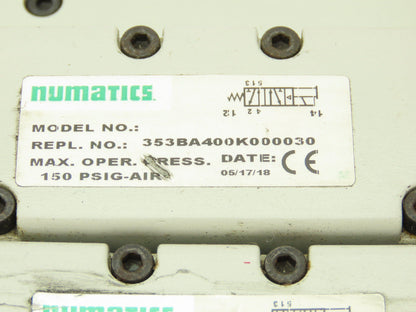 Numatics 353BA400K000030 Pneumatic Air Solenoid Valve Manifold Block 2 Position