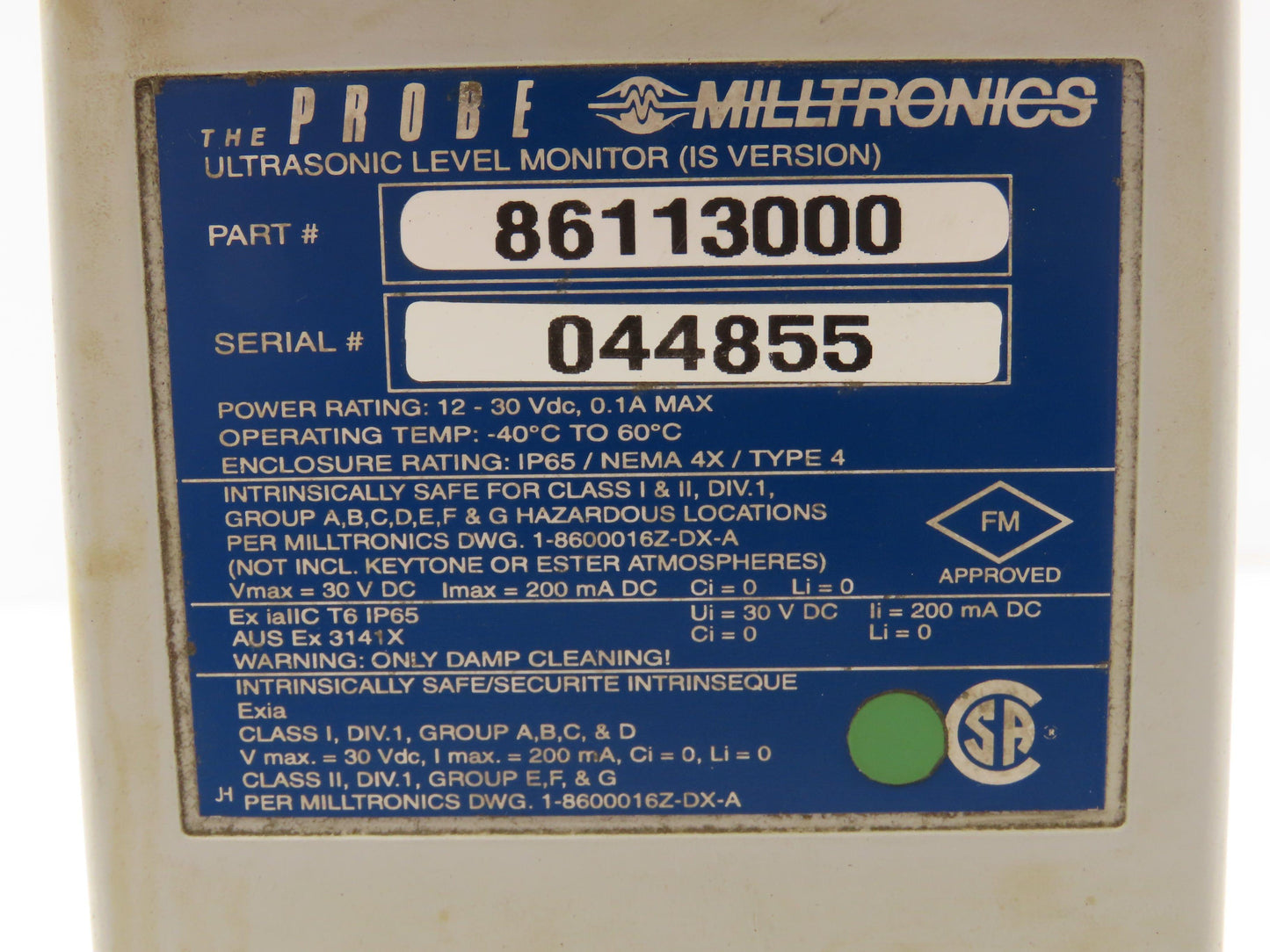 Milltronics 86113000 The Probe Ultrasonic Liquid Level Measure 2" Tank Monitor