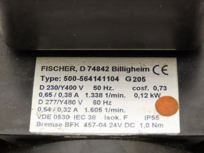 Fischer 500-564141104 Servo Brake Motor 0.12kw 1605rpm 230/480V 3PH