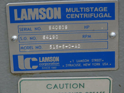 Lamson 515-5-0-AD Multistage Centrifugal Blower 40Hp 230/460V 3500RPM Haz Loc