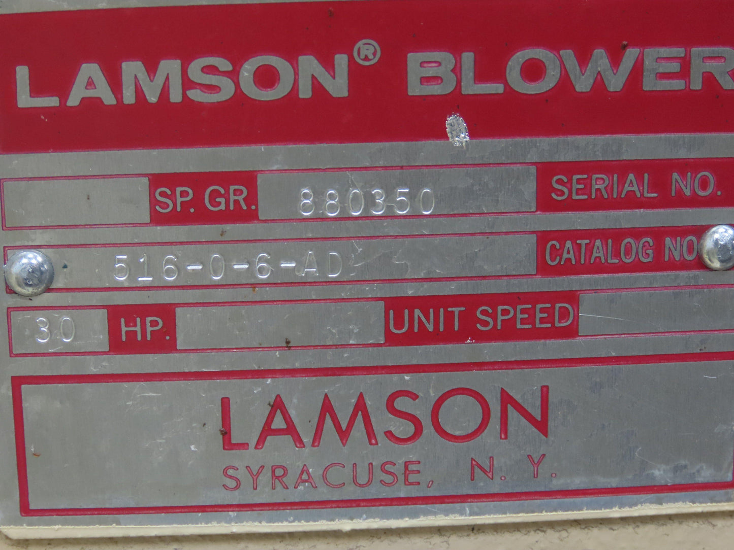 Lamson 516-0-6-AD Multistage Centrifugal Blower 30Hp 230/460V 3Ph 3500RPM