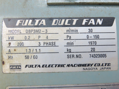 Fulta Electric DBP3M2-3 Tube Axial Blower Fan 12" 1000 CFM 220V 3PH Belt Drive