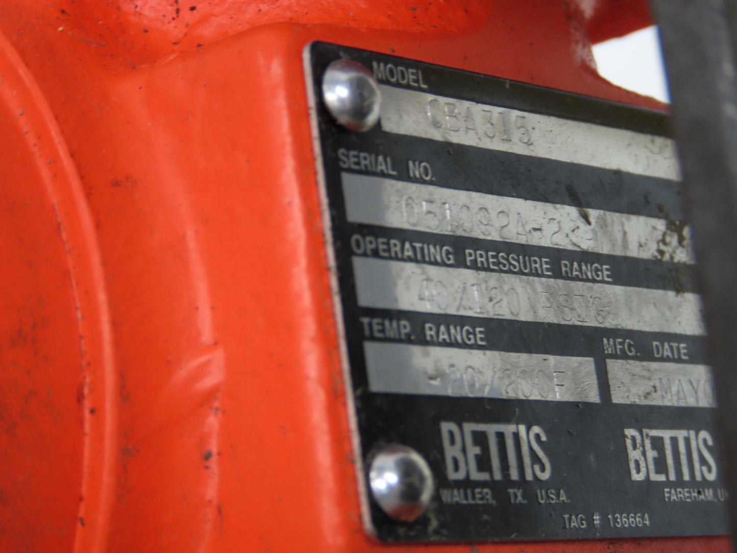 Bettis CBA315 Pneumatic Solenoid Actuated 5" Butterfly Valve 120psi 120V