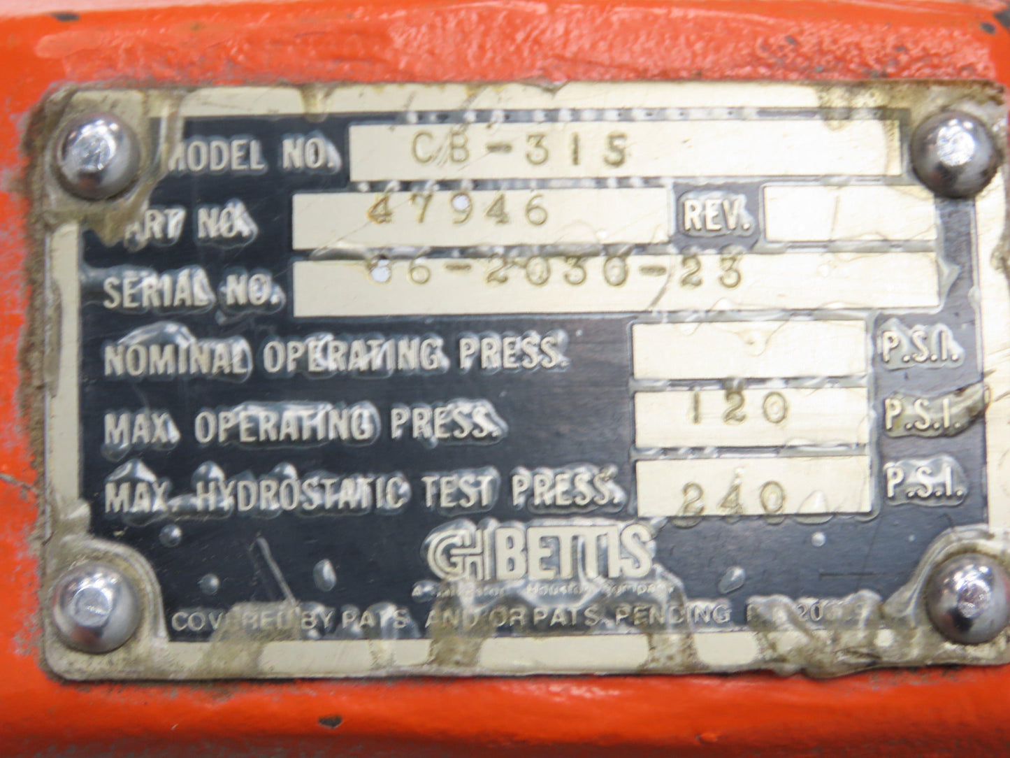 Bettis CB-315 Pneumatic Solenoid Actuated 5" Butterfly Valve 120psi 24VDC