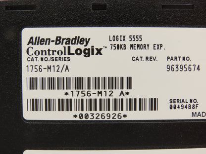 Allen Bradley 1756-L55 Logix Pac Processor Control Logix 750kb Memory 1756-M12/A