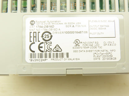 Allen Bradley 1794-OB16D Flex 16-Point 24VDC Source Output Ser A Diagnostic