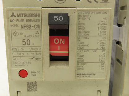 Mitsubishi NF63-CW No-Fuse Circuit Breaker 50A 3 Pole 600V Lot of 2