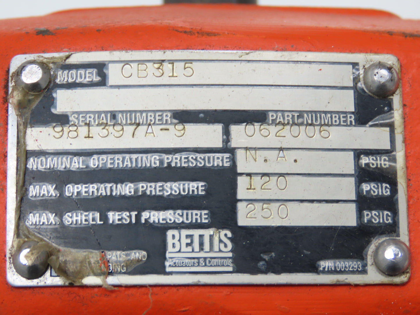 Bettis CB315 Pneumatic Solenoid Actuated 5" Butterfly Valve 120psi 24VDC